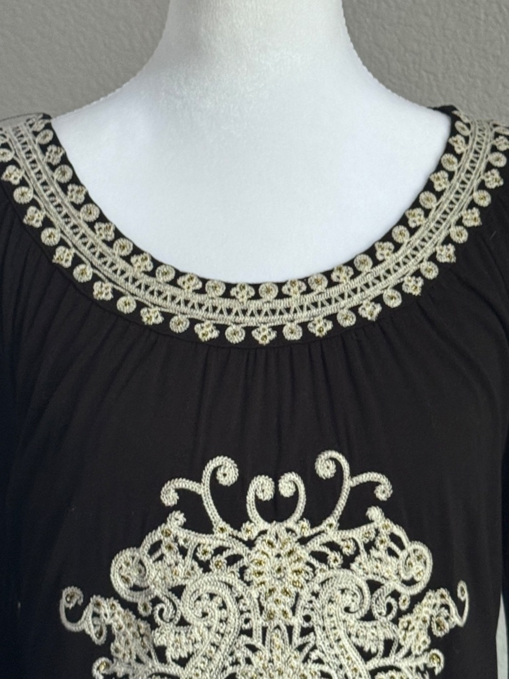 INC International Concepts Black Boho Embroidered Tunic Dress Size Large - Picture 4 of 12